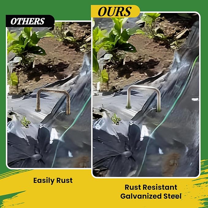 Landscape Staples 4 Inch 60 Pack, Garden Stakes Galvanized Garden Staples 11 Gauge, Plant Cover Stakes for Lawn Weed Barrier