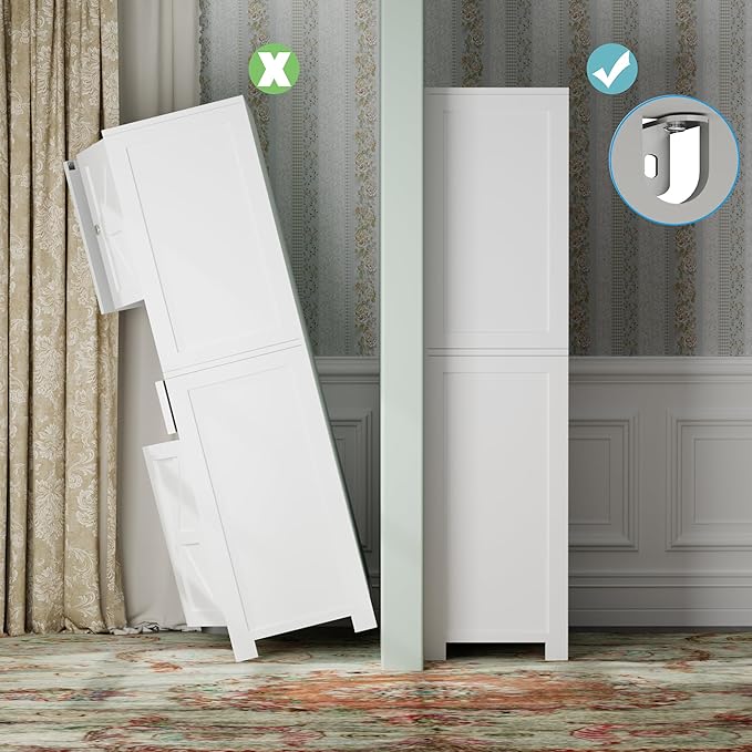 ANWBROAD 67” Bathroom Storage Cabinet Tall Storage Cabinet with Adjustable Shelves and Drawers Freestanding for Bathroom Kitchen Pantry Living Room Cabinet USBC002W