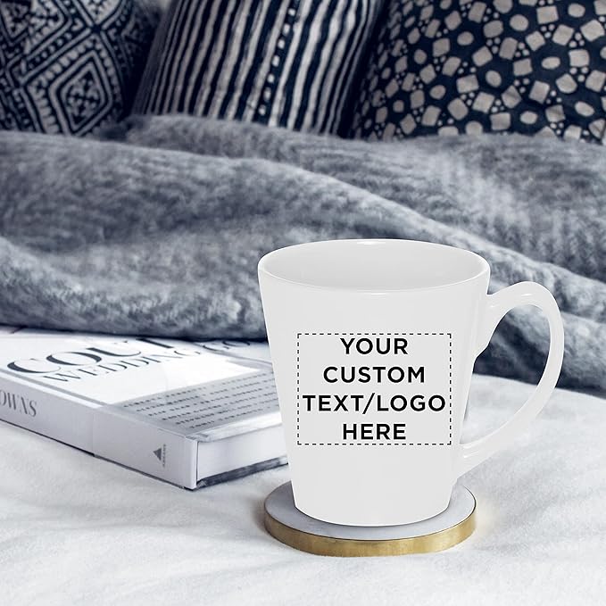 DISCOUNT PROMOS Custom Glossy Ceramic Latte Coffee Mug 12 oz. Set of 100, Personalized Bulk Pack - Perfect for Tea, Espresso, Cappuccino, Hot Cocoa - White
