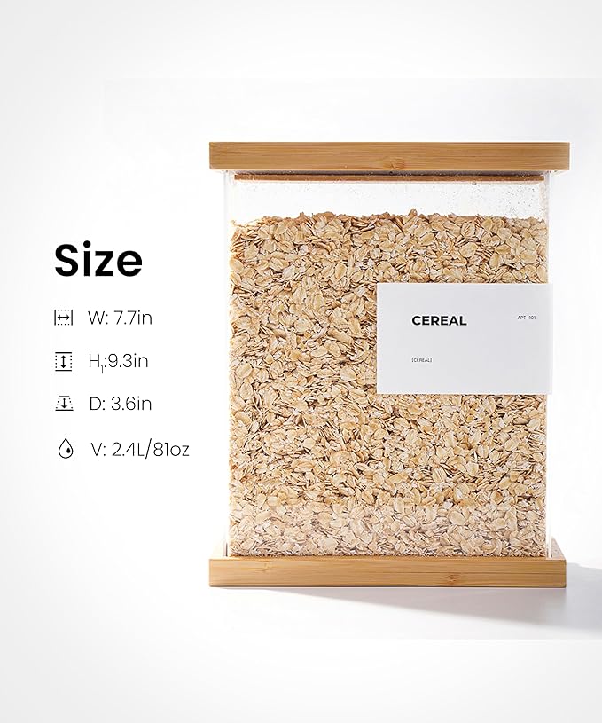 Bamboo Food Dispenser | Kitchen Organizers and Storage | Airtight Pantry Organizers and Storage Container | Cereal, Rice, Flour, Snack Storage (2, Large)