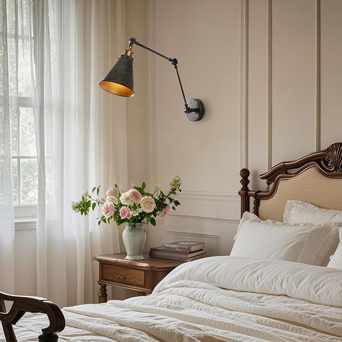 JONATHAN Y JYL7462D Rover 7" Classic Industrial Metal Adjustable Arm LED Wall Sconce, Rustic Dark Gray/Brass Gold for Bedroom, Bathroom, Vanity