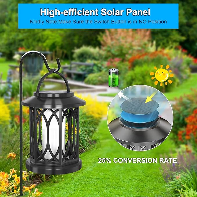 Solar Lanterns Outdoor, Flickering Flames Outdoor Solar Lights Hanging Lanterns Waterproof Decoration Lighting for Garden,Tree,Table (2 Pack)