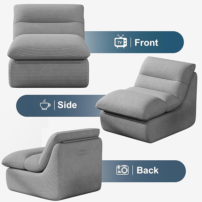 Misolant Bean Bag Chairs，Big Corduroy Fabric Sofa Bean Bag Chair for Adults and Teens with High-Resilience Sponge, Non-Slip Base Floor Lounge Sofa for Home, Living Room, Bedroom, Gaming Dark Gray