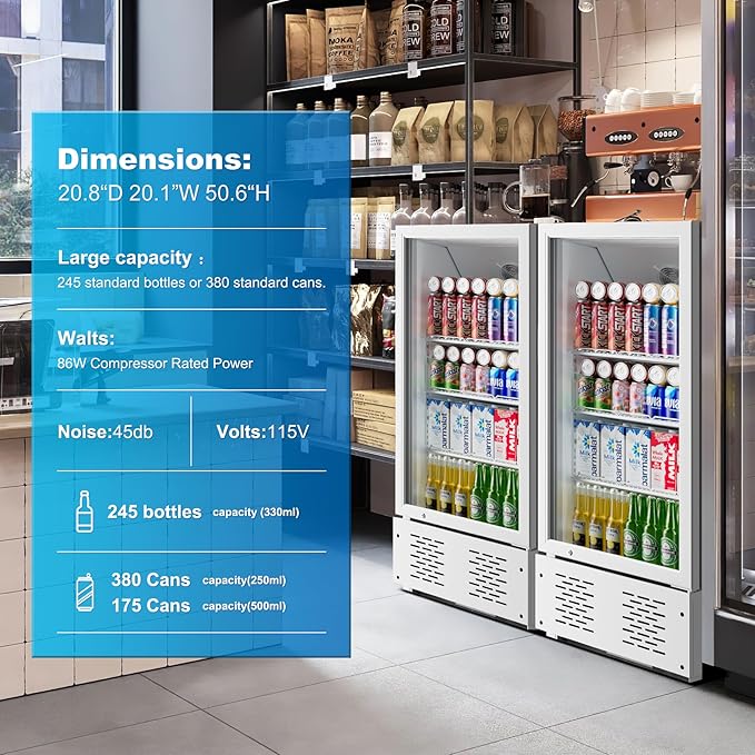 6.5 CUFT Commercial Beverage Refrigerator Glass Door Display Cooler Drink Beer Milk Fridge for Bar Restaurant Office