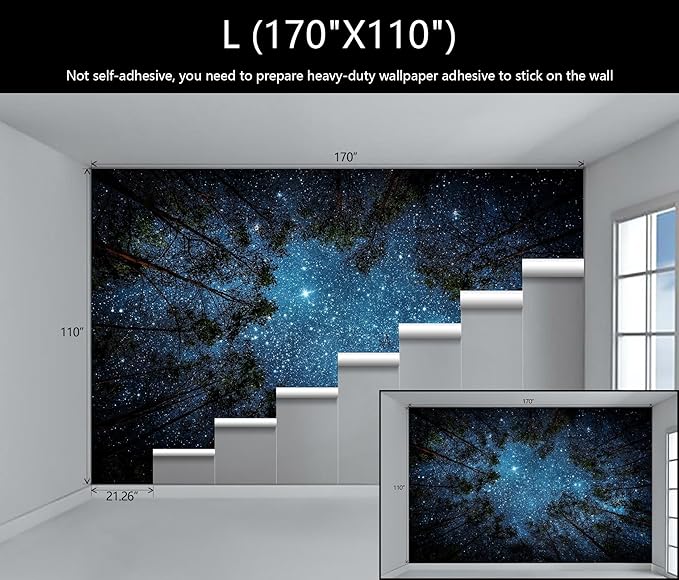 WFBHUA-Forest Starry Wallpaper Mural Night Galaxy Tree Sky Wallpaper for Living Room Bedroom Ceiling(Not Peel and Stick)