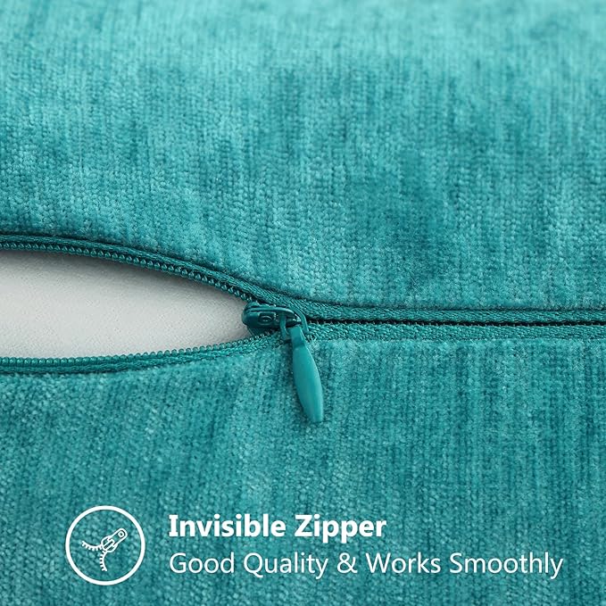 decorUhome Chenille Soft Throw Pillow Covers 18x18 Set of 2, Farmhouse Velvet Neutral Decorative Euro Pillow Covers with Stitched Edge for Couch Sofa Bed Home Decor, Turquoise