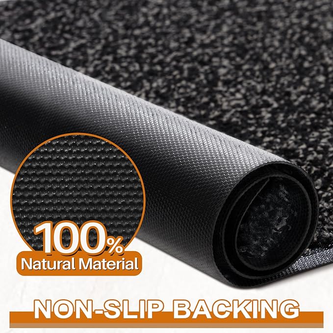 Mibao Front Door Mat, Dirt Trapper Welcome Mat for Outdoor Indoor, Non-Slip Waterproof Doormat, Durable Machine Washable Low Profile Entry Rug for Back Door Outside Patio Porch, 48" x 36", Black