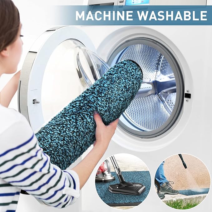 Mibao Front Door Mat, Dirt Trapper Welcome Mat for Outdoor Indoor, Non-Slip Waterproof Doormat, Durable Machine Washable Low Profile Entry Rug for Back Door Outside Patio Porch, 36" x 24", Blue