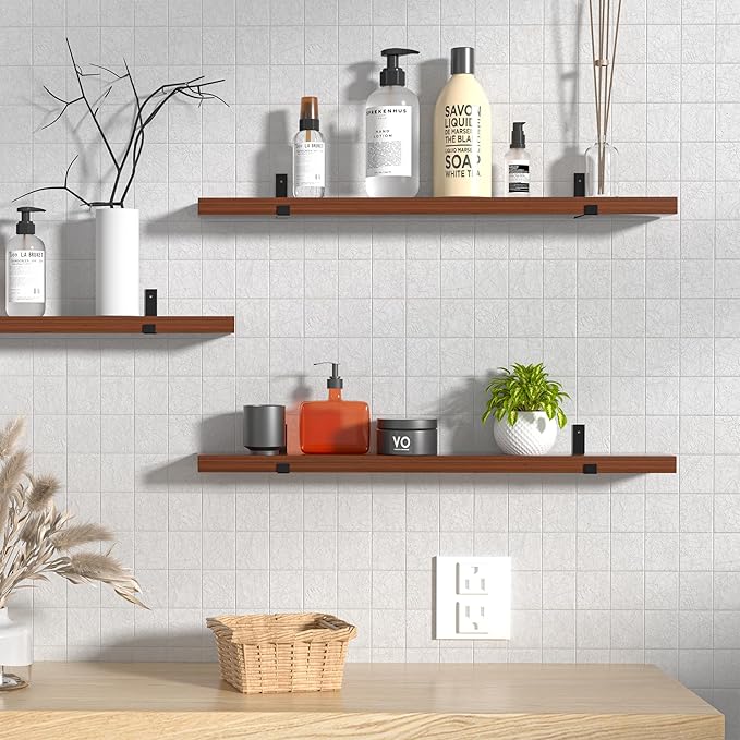 CONSDAN Floating Shelves for Wall Mounted Book Shelf Hanging Shelves Floating Bookshelf for Bedroom, Bathroom, Living Room, Kitchen USA Grown Solid Hardwood, Dark Maple 60x7.5x1.5 in (Set of 2)