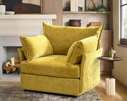 Oversized Accent Chair, 24.5" Deep Seat Large Reading Armchair with Removable Backrest & Detachable Cover,Chenille Yellow for Living Room/Bedroom/Office