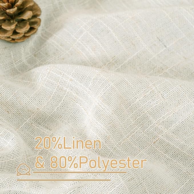 LAMIT Sheer Linen Curtains 63 inches Long for Bedroom, Bronze Grommet Linen Drapes Light Filtering Semi Sheer Curtains for Small Window/Farmhouse, 2 Panels (52 x 63 Inch, Cream)