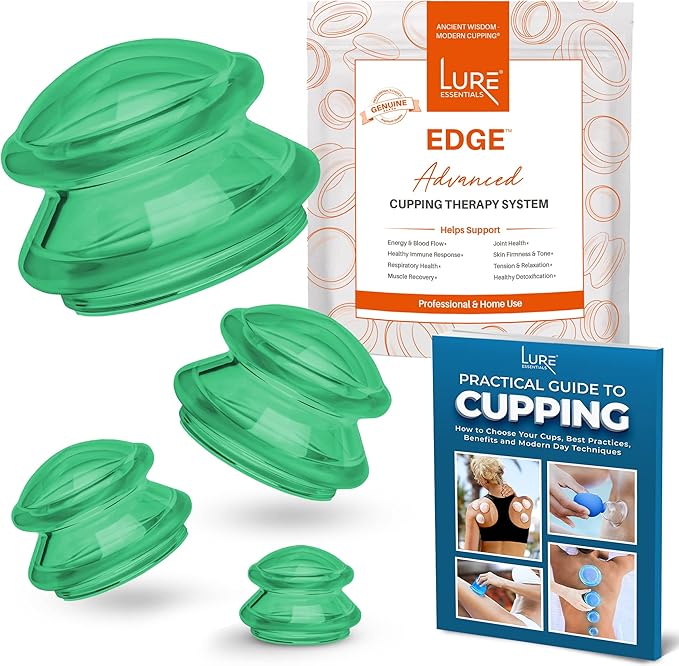 Silicone Cupping Therapy Set Professional Massage Cupping Cups for Cupping Therapy 4 Cup Kit for Massage, Myofascial Release, Cellulite Reduction (Lure Green)