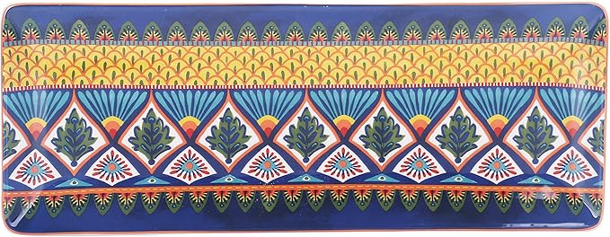 Bico Havana Ceramic 14 inch Rectangular Serving Platter, Set of 2, for Serving Salad, Pasta, Cheese, Ham, Appetizer, Microwave & Dishwasher Safe