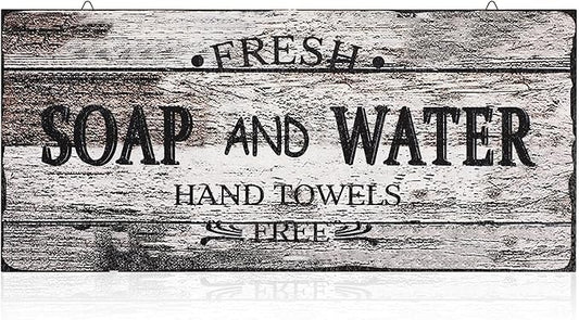 Jetec Farmhouse Bathroom Decor, Fresh Soap and Water Sign Vintage Bathroom Wood Plaque Rustic Wall Decor for Wall Art Decoration Restroom(Novel)