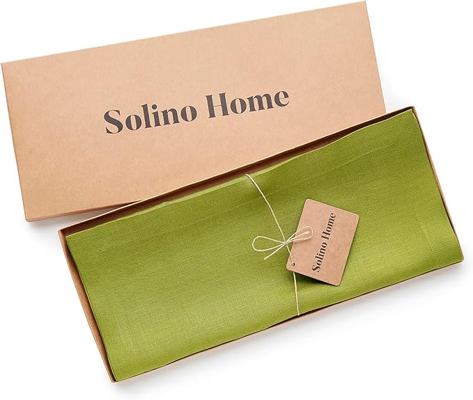 Solino Home Linen Avocado Green Table Runner 108 Inches Long - 100% Pure Linen 14 x 108 Inch Table Runner for Dining, Fall, Autumn, Thanksgiving - Fete
