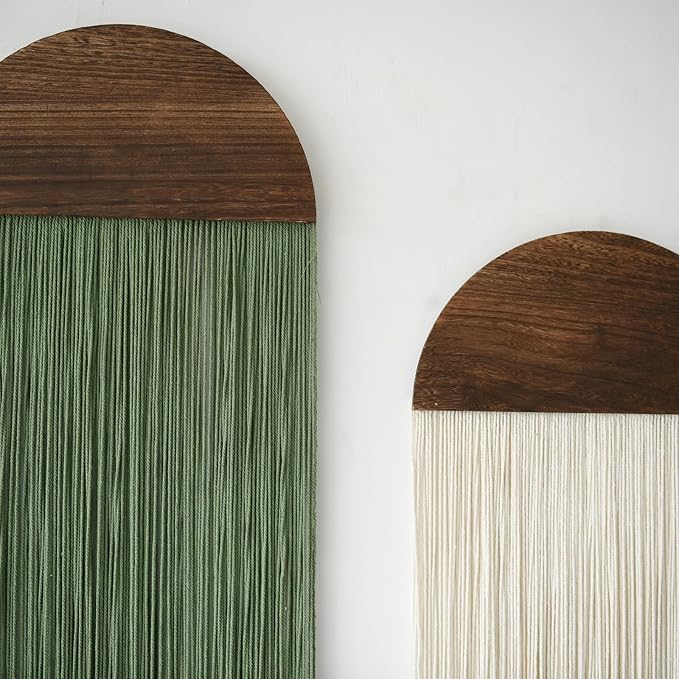 Flber 2 Pcs Macrame Wall Hanging Boho Decor Wall Tapestry Handmade Round Tassel 13.7" W x 51" L For Living Room Bedroom Headboard Decor