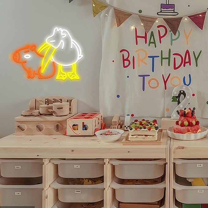 LISIGNVE Capybara Pelican Neon Sign for Wall Decor Funny Capybara Led Neon Light Sign Pelican Neon Light for Children's Room Kindergarten Bedroom Zoo Art Wall Decor(16.5”*12.6”)