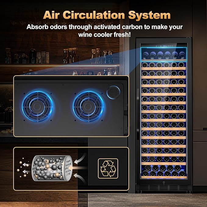 24 Inch Wine Cooler Refrigerator,179 Bottles Wine Fridge Large Capacity Professional Wine Cellars with Powerful Compressor,Quiet Operation and Elegant Design, Black