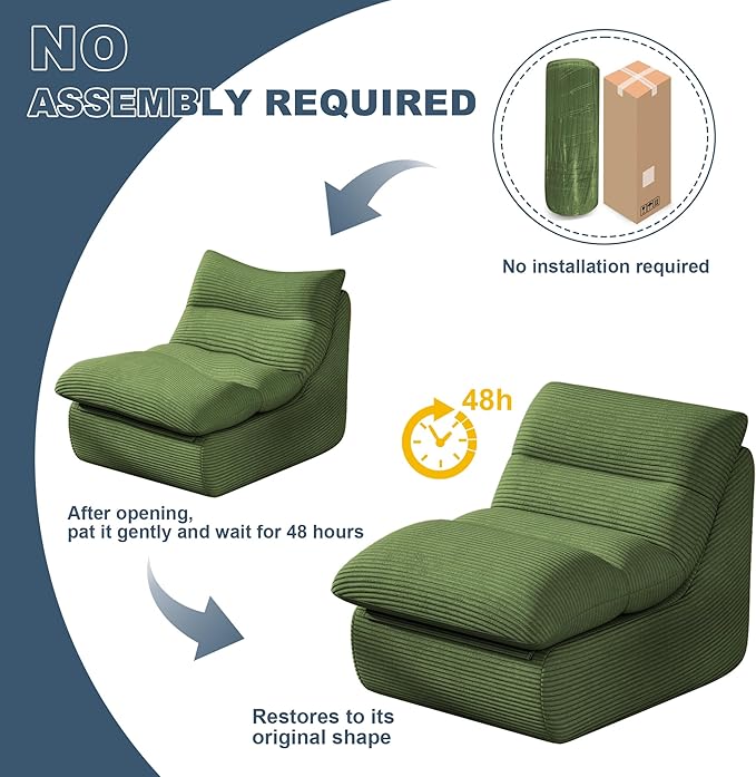 Misolant Bean Bag Chairs，Big Corduroy Fabric Sofa Bean Bag Chair for Adults and Teens with High-Resilience Sponge, Non-Slip Base Floor Lounge Sofa for Home, Living Room, Bedroom, Gaming Green