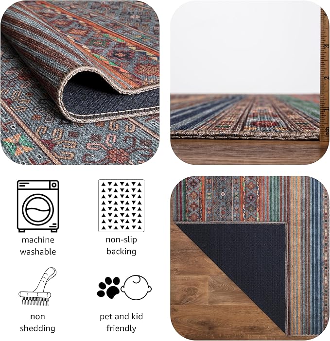 Keen Home Design 6x9 Rug - Machine Washable Area Rug with Non-Slip Backing, Ideal for Living Room, Dining Room, Bedroom - Vintage, Easy Clean, Durable, Low Pile Rug - (6' x 9')