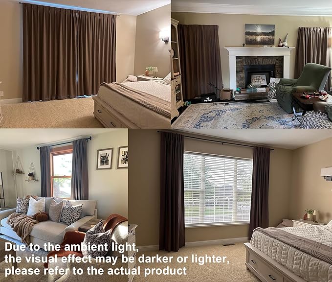 Vision Home Brown Pinch Pleated Full Blackout Curtains Linen Blended 60" Wide Thermal Insulated Window Panels 90 inch for Bedroom Living Room Darkening Pleat Drapes with Hooks Back Tab 60" Wx90 Lx1