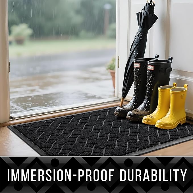 Yimobra Outdoor Mats for Front Door, All-Season Waterproof Door Mat Outside Entrance, All Weather Non-Slip Doormat, Stain and Fade Resistant, Easy Clean Patio Porch Indoor Entryway Mat, 29.5x17, Black