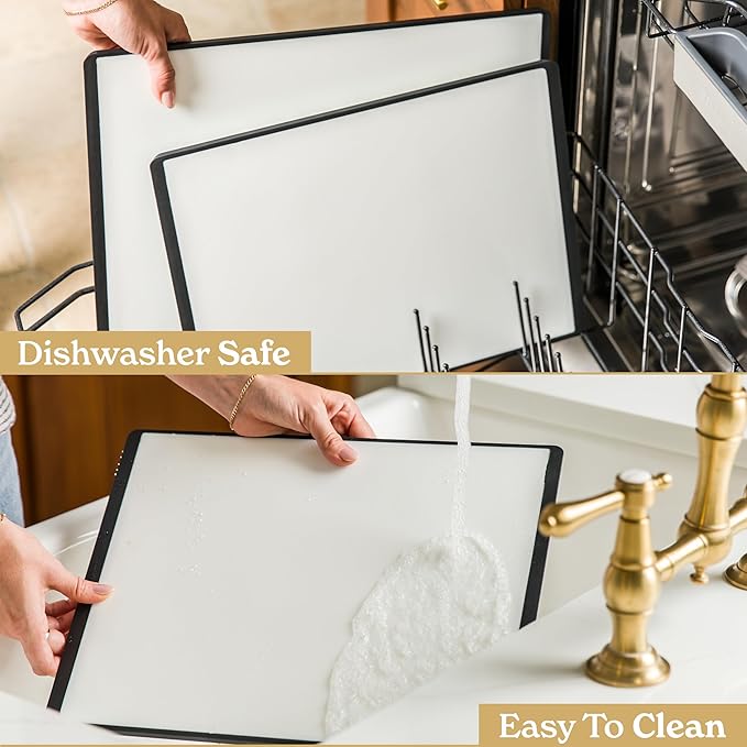 SMIRLY Plastic Cutting Board Set 3 Pieces, Non-Slip Dishwasher Safe Chopping Boards for Kitchen, Yellow