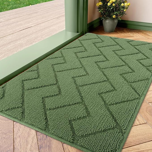 hicorfe Indoor Doormat,Front Back Door Mat TPR Backing Non Slip Mats 20"x31.5" Absorbent Resist Dirt Entrance Doormat Inside Floor for Entryway Washable Low-Profile(Green)