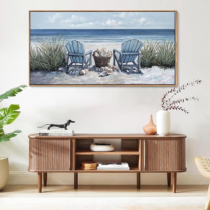 HGUAOA Coastal Wall Art - Large Landscape Wall Pictures for Living Room, Bedroom Pictures, Ocean Beach Artwork, Blue Above Bed Wall Decor Coastal Landscape Wall Art,Framed Beach Pinting