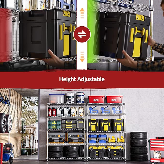 IZEUK 5-Tier Heavy Duty Metal Storage Shelving Unit (Chrome, 17.7" D x 47.2" W x 72.3" H, 1750 lbs Capacity), Adjustable Steel Wire Rack Shelf Organizer for Garage, Kitchen, Pantry, Basement, Laundry