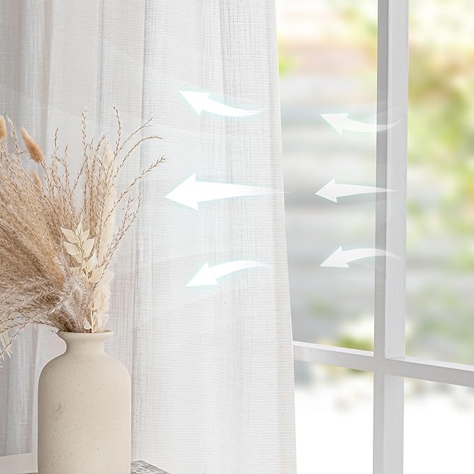 MYSKY HOME Extra Long Curtains for Living Room, Soft Cotton Fabric Boho Window Curtain Drapes for Sliding Glass Door Light Filtering Semi Sheer Backdrop Panels, 100 x 108 Inches, Natural, 1 Pieces