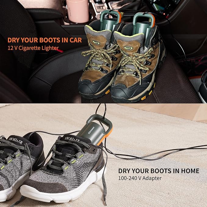 XCMAN Portable Shoe Dryers and Boot Dryer，Boot dryer for winter Boots, Work Boots, Rain Boots, Tennis Shoes, Ski Boot Liners,With integrated fan and heater-Ultra Silent | 12V DC/AC Converter| US Plug