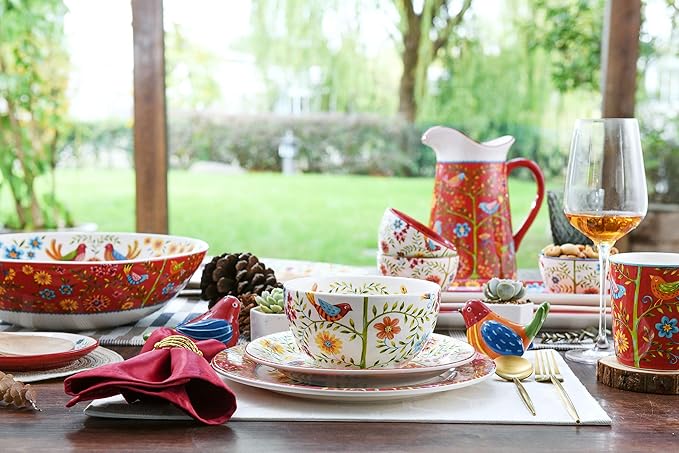 Bico Red Spring Bird Ceramic 16 inch Oval Platter, Microwave & Dishwasher Safe