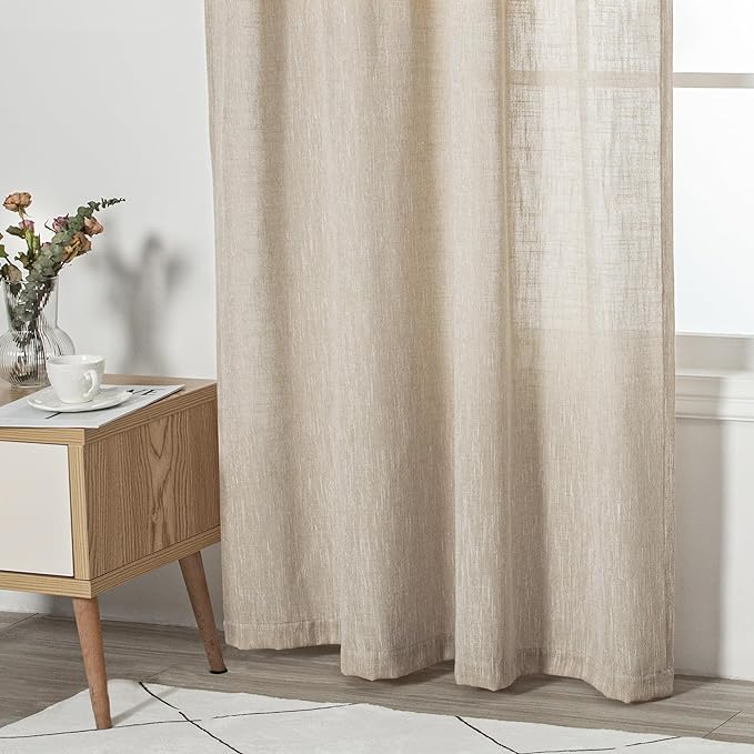 MYSKY HOME Cotton Curtains for Living Room Farmhouse Semi Sheer Light Filtering for Windows, Linen Look Texture Soft Modern Decor Country Style, 50" x 84", Light Oatmeal, 2 Panels