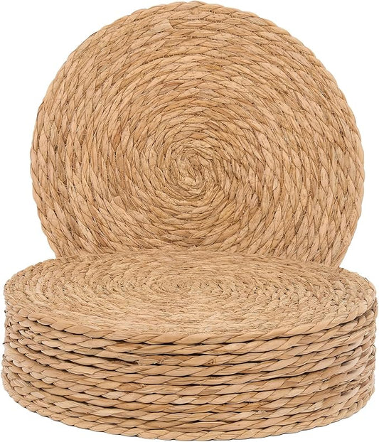Defined Deco Woven Placemats Set of 10, 13" Round Rattan Placemats,Natural Hand-Woven Water Hyacinth, Farmhouse Weave Place Mats, Rustic Braided Wicker Table Mats for Dining Table, Home, Wedding