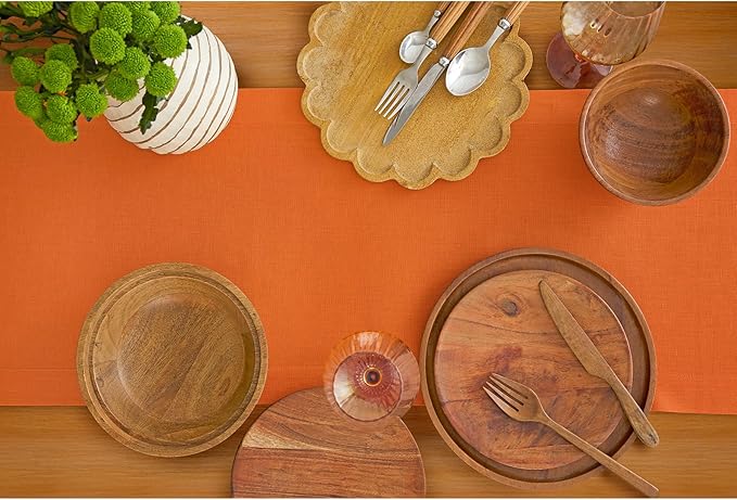Solino Home Linen Table Runner 36 Inches - 100% Pure Linen Persimmon Orange Table Runner 14 x 36 Inch Ideal for Dresser and Coffee Tables - Fall, Autumn, Halloween, Thanksgiving - Fete