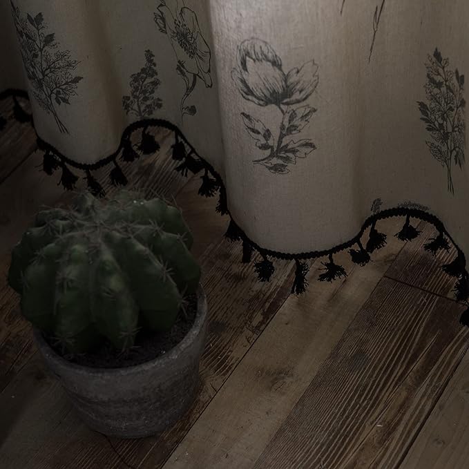 Sutuo Home Boho Curtain with Handmade Tassels, Rod Pocket Window Treatment Vintage Rustic Bohemian French Farmhouse Semi-Blackout Print Drape for Bedroom, 1 Panel 59" W x 84" L,Grey Floral