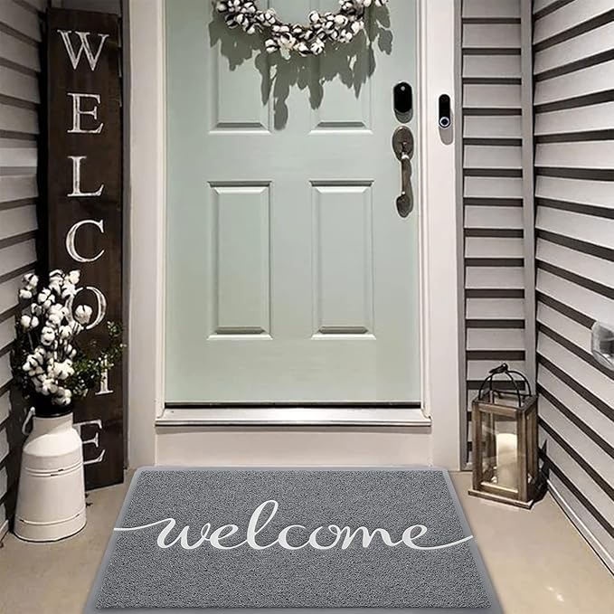 FireProof Outdoor Indoor Welcome Mat, Long-lasting Non-Slip and Easy to Clean Rectangular Entrance Mat, Grey (30 x 17.5) For High Traffic Areas