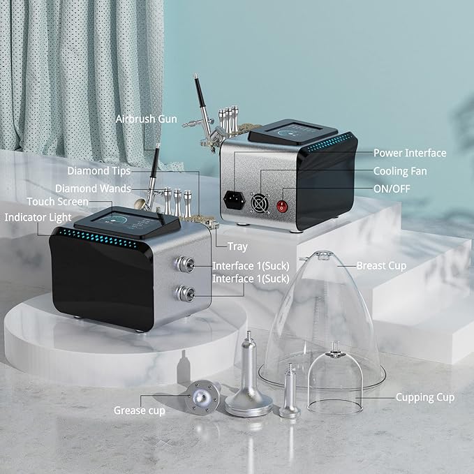 Meifuly Vacuum Therapy Machine, 3 in 1 Vacuum Cupping Sets, Skin Care and Airbrush Machine, with 1800ML and 1500ML Large Cups, 0-80 cmHg, 5 inch Touch Screen
