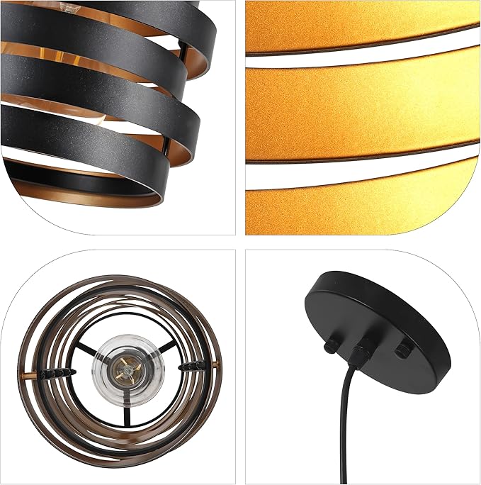 Modern Farmhouse Pendant Lights Kitchen Island, Industrial Multiple Rings Hanging Pendant Light Fixtures for Sink Bar Entrance Bathroom Hallway, Black with Gold Interior