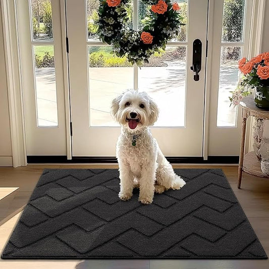hicorfe Front Door Mat Outside Entrance,32"x40" Absorbent Muddy Dirt Resist Welcome Door Mats Outdoor Indoor,Stain and Fade Resistant,Non Slip Backing Entry Mat Doormat for Entryway(Charcoal)