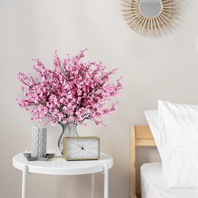 Sggvecsy 6 Pcs Babys Breath Artificial Flowers Gypsophila Bouquets Bulk Real Touch Fake Silk Flowers for Home Wedding DIY Floral Arrangement Kitchen Table Centerpiece Festival Decoration (Pink)