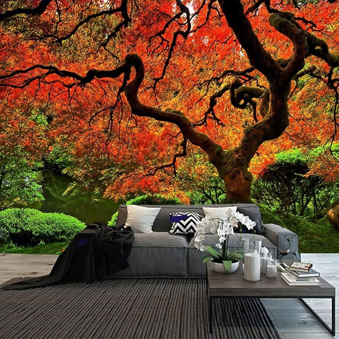 FENDROM Lakeside Red Tree Print Tapestry Nature Old tree Wall Hanging Decorative Psychedelic Scenic Tree Headboard Bedspread Tapestries for Bedroom Living Room Decor