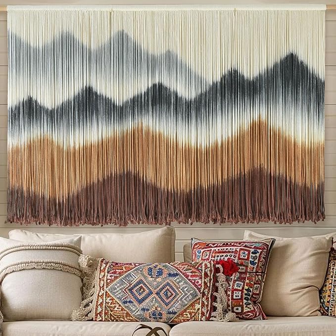 Macrame Wall Hanging Mountain Wall Art Dip-Dyed Macrame Wall Decor Modern Wall Decor Fiber Wall Art Craftsmanship 57" Wx35"L