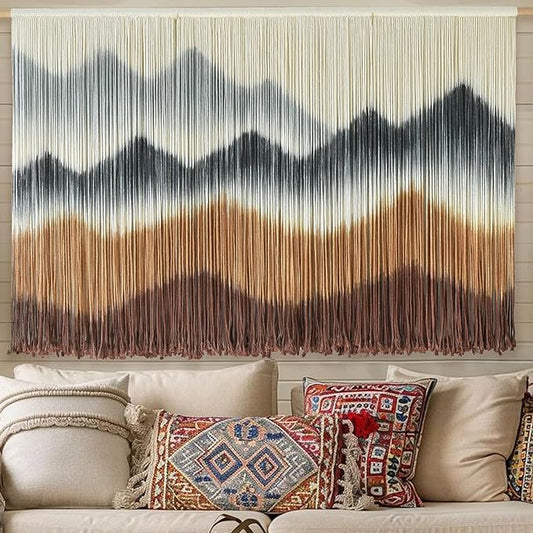 Macrame Wall Hanging Mountain Wall Art Dip-Dyed Macrame Wall Decor Modern Wall Decor Fiber Wall Art Craftsmanship 57" Wx35"L