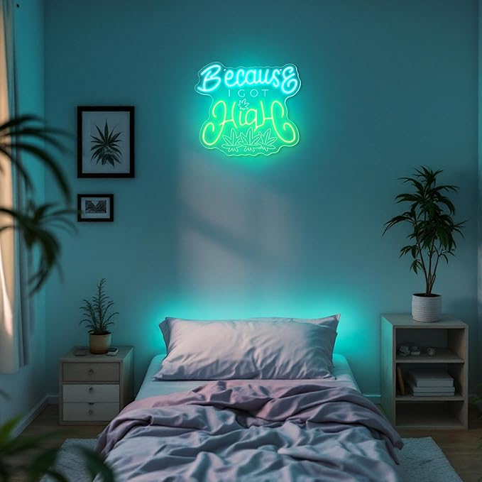 Leaf Neon Sign, Because I Got High Neon Signs for Wall Decor, Dimmable Acrylic Neon Lights for Living Room Bedroom Bar Pub Club Man Cave Game Room Hotel Party Decorations