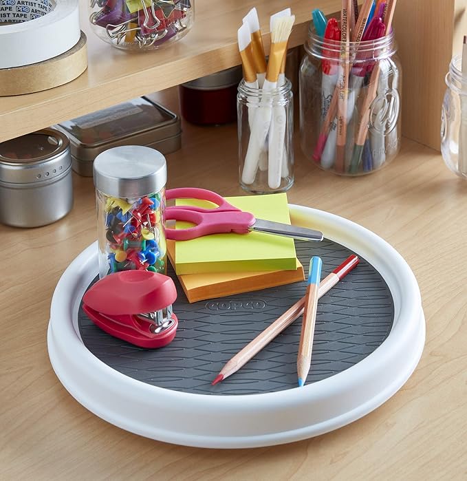 Copco Basics Non-Skid Pantry Cabinet Lazy Susan Turntable, 12-Inch, White/Gray, 1 Count (Pack of 1)