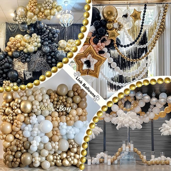 Gold Quick Link Balloons, 60PCS Linking for Balloon Wall Arch Chains, 6inch Linkable for Wedding Birthday Baby Shower Engagement Graduation Party Decorations