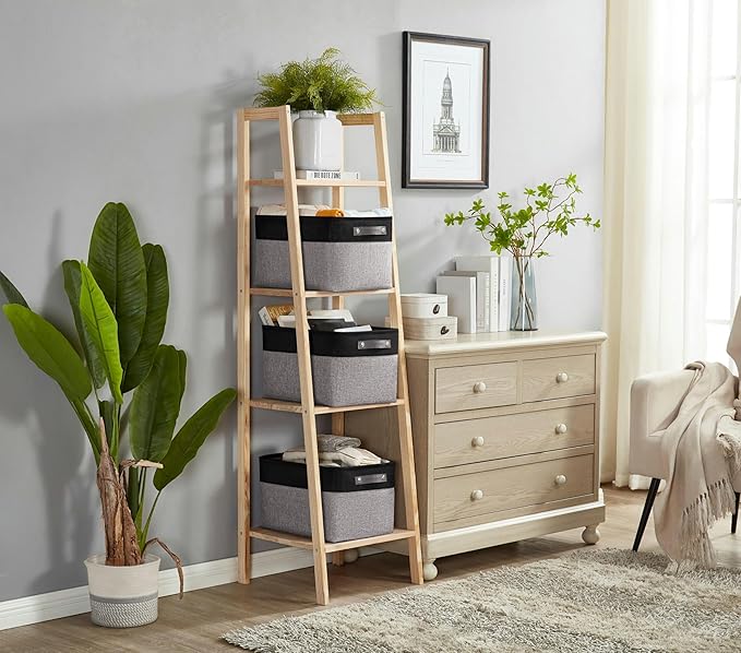 DECOMOMO Storage Baskets for Shelves - Fabric Closet Organizers and Storage Bins, Perfect Baskets for Organizing Closet Toys Nursery (Grey and Black, Large - 4 Pack)