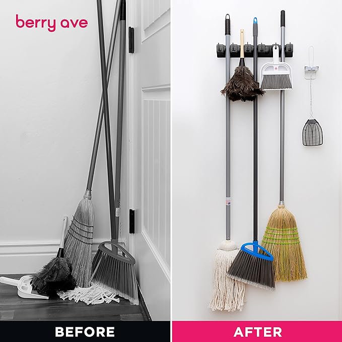 EXTRA GRIP Mop & Broom Holder Wall Mount - Wall Hanging Garden Tool & Utility Closet Organizer, Mop & Broom Hook, Broom Hanger Wall Mount, Mop Broom Organizer, Wall Mounted Broom Rack Mop Storage